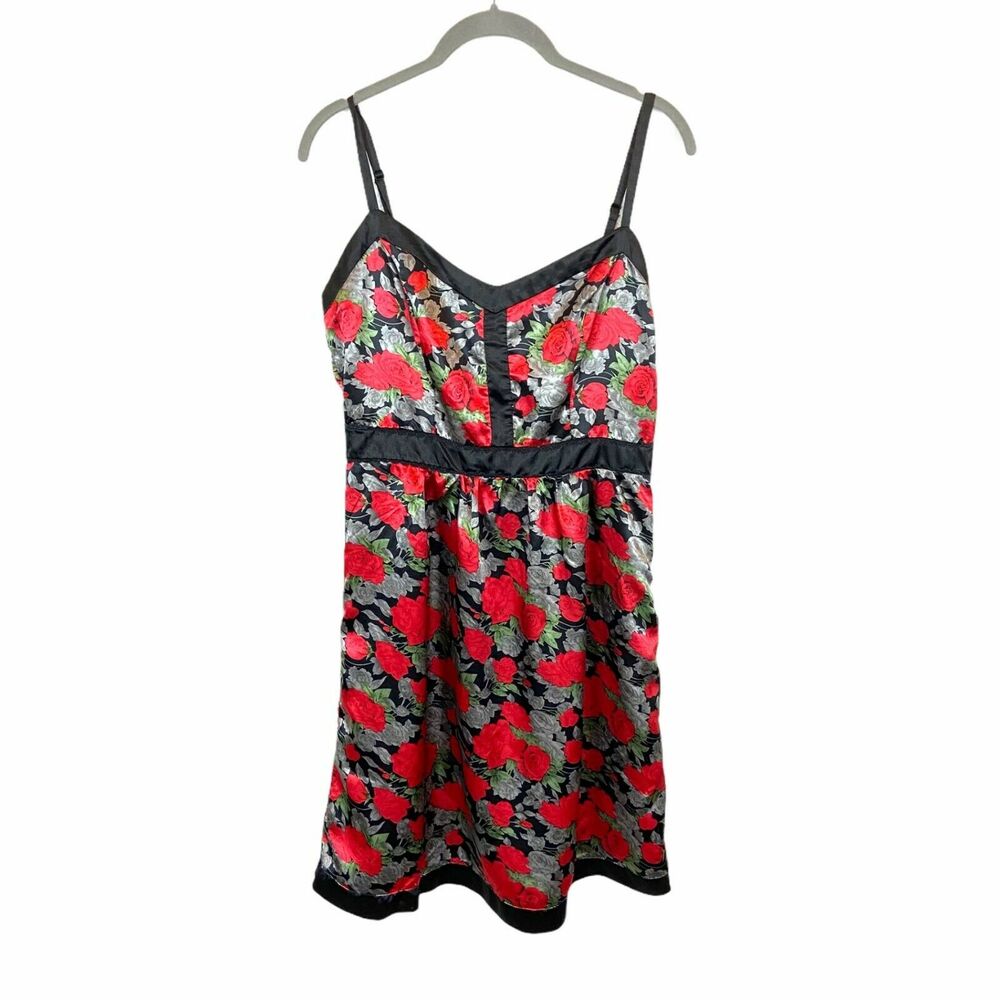 Romy y2k Dress Satin Rose Print Sleeveless Mini Romantic Retro Girlie sz M